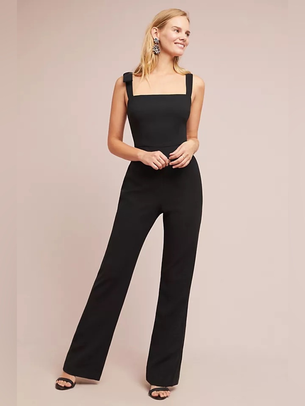 Black Halo Dana Jumpsuit Sleeveless Bow Shoulder Square Neck One Piece Black 10